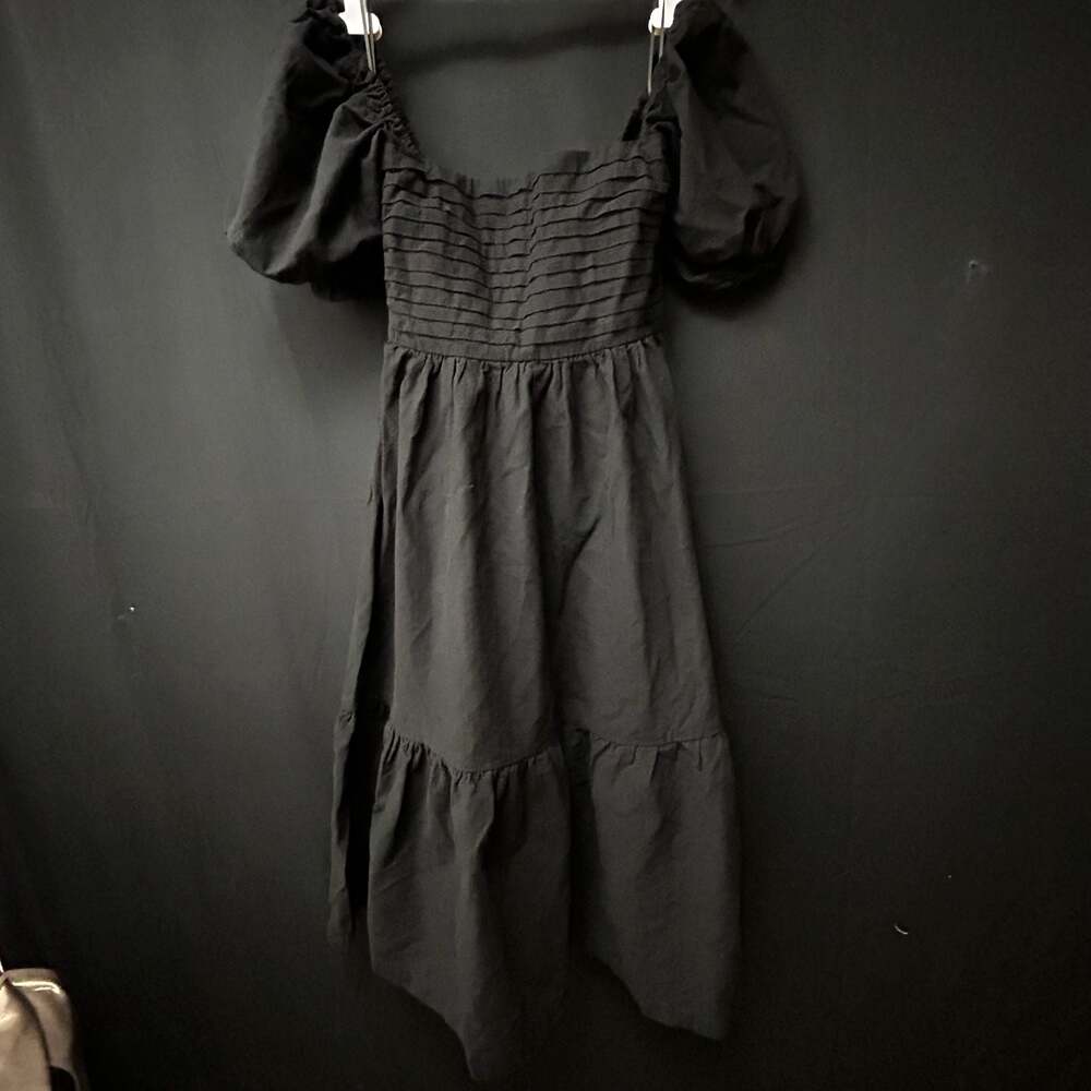 Altar'd State Black Smocked Puff Sleeve Tiered Midi Dress Size XS